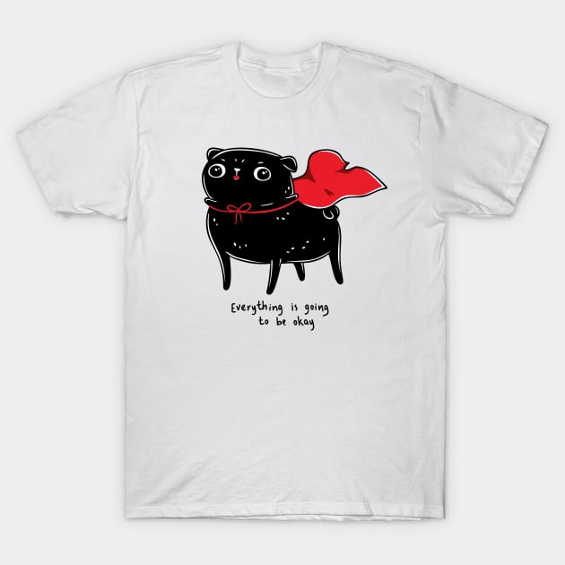 Funny Black Pug, Kawaii Cute Hero Dog T-Shirt by LydiaLyd